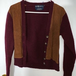 Vintage Ralph Lauren wool and suede cardigan